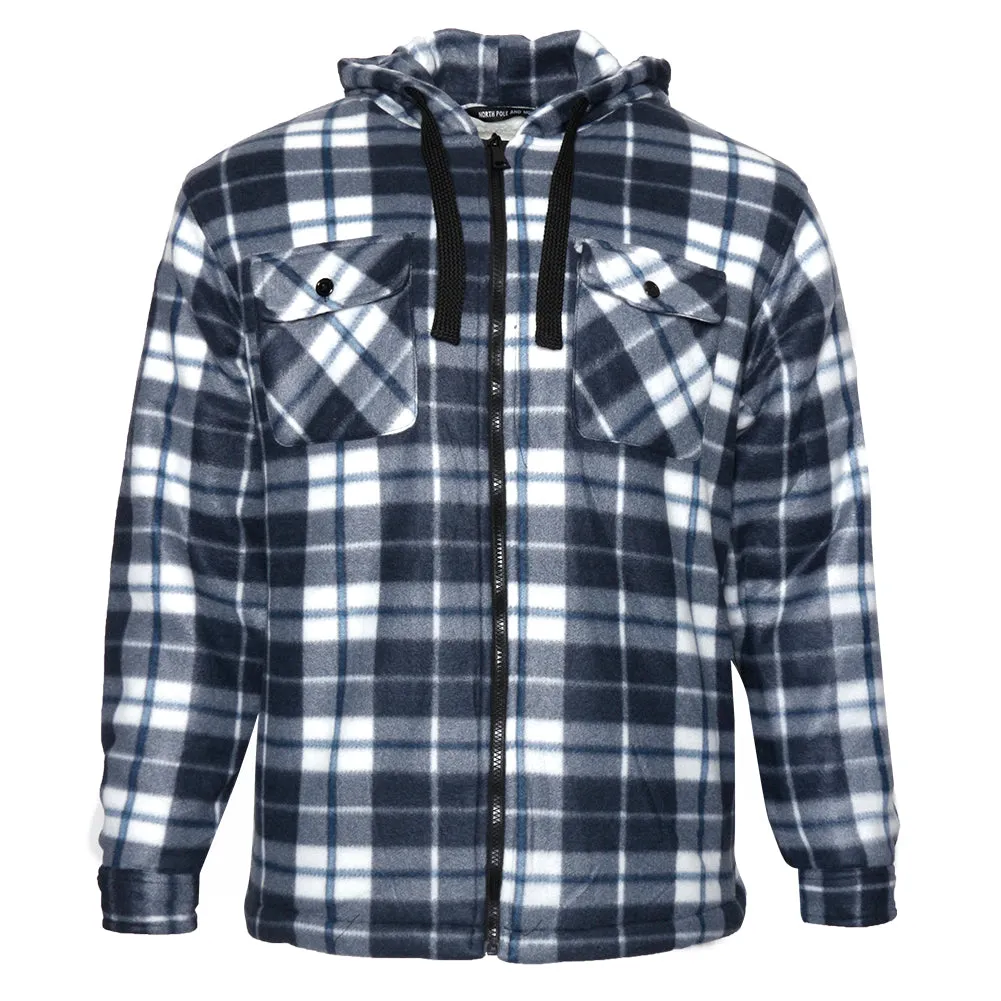 Mens Fleece Plaid Jacket Zip Up Warm Sherpa Lining Long Sleeve Regular Fit Coat