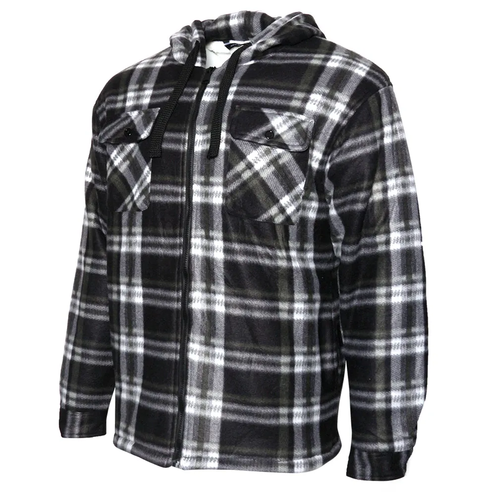 Mens Fleece Plaid Jacket Zip Up Warm Sherpa Lining Long Sleeve Regular Fit Coat