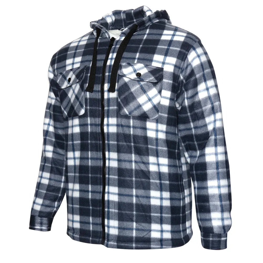 Mens Fleece Plaid Jacket Zip Up Warm Sherpa Lining Long Sleeve Regular Fit Coat
