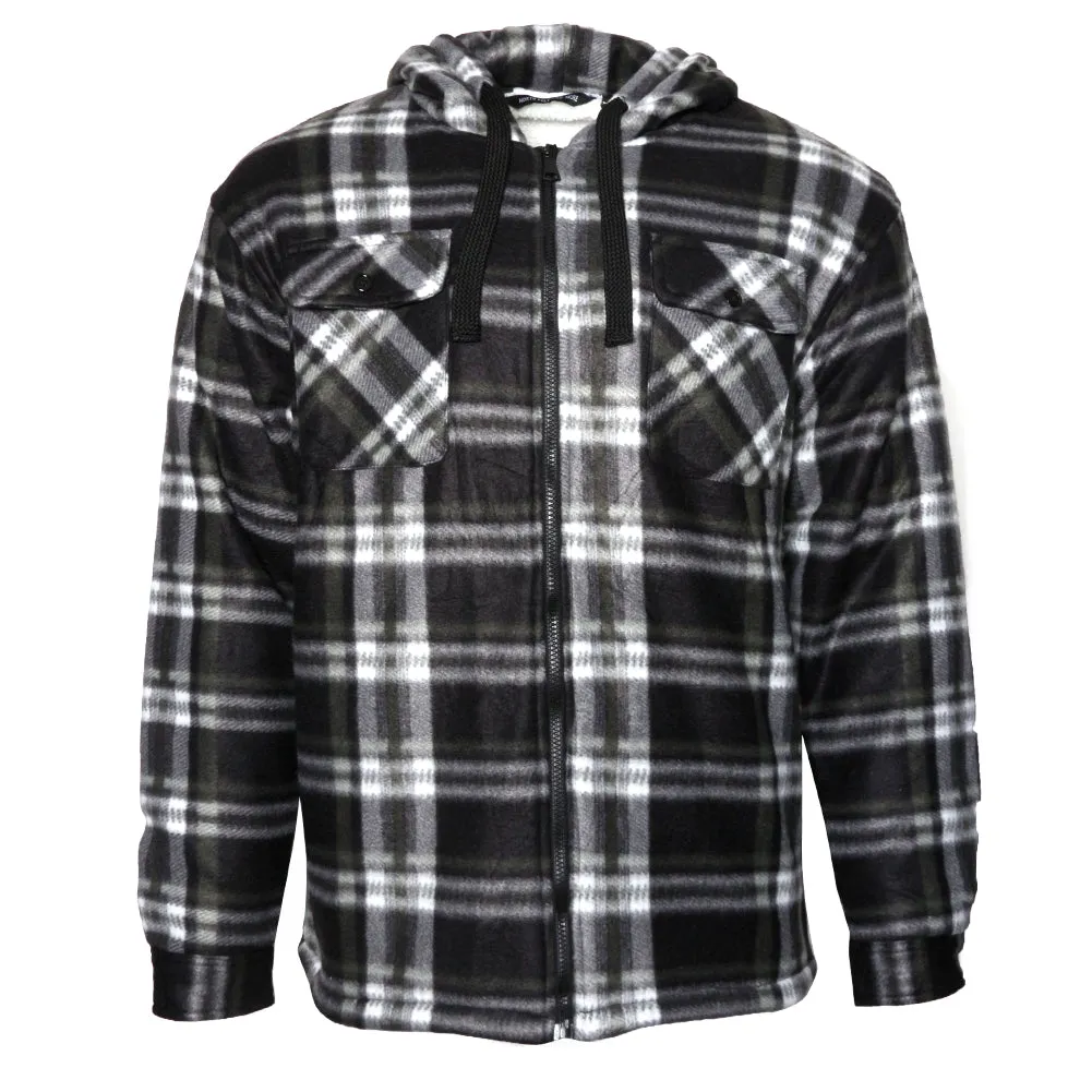 Mens Fleece Plaid Jacket Zip Up Warm Sherpa Lining Long Sleeve Regular Fit Coat