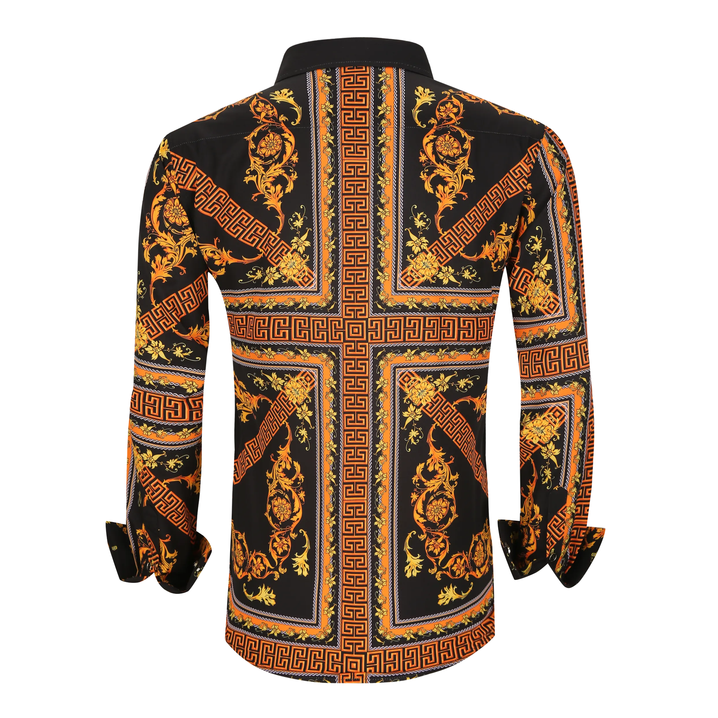 Men's PREMIERE Black Gold Cross Floral Tribal Long Sleeve Button Down Dress Shirt