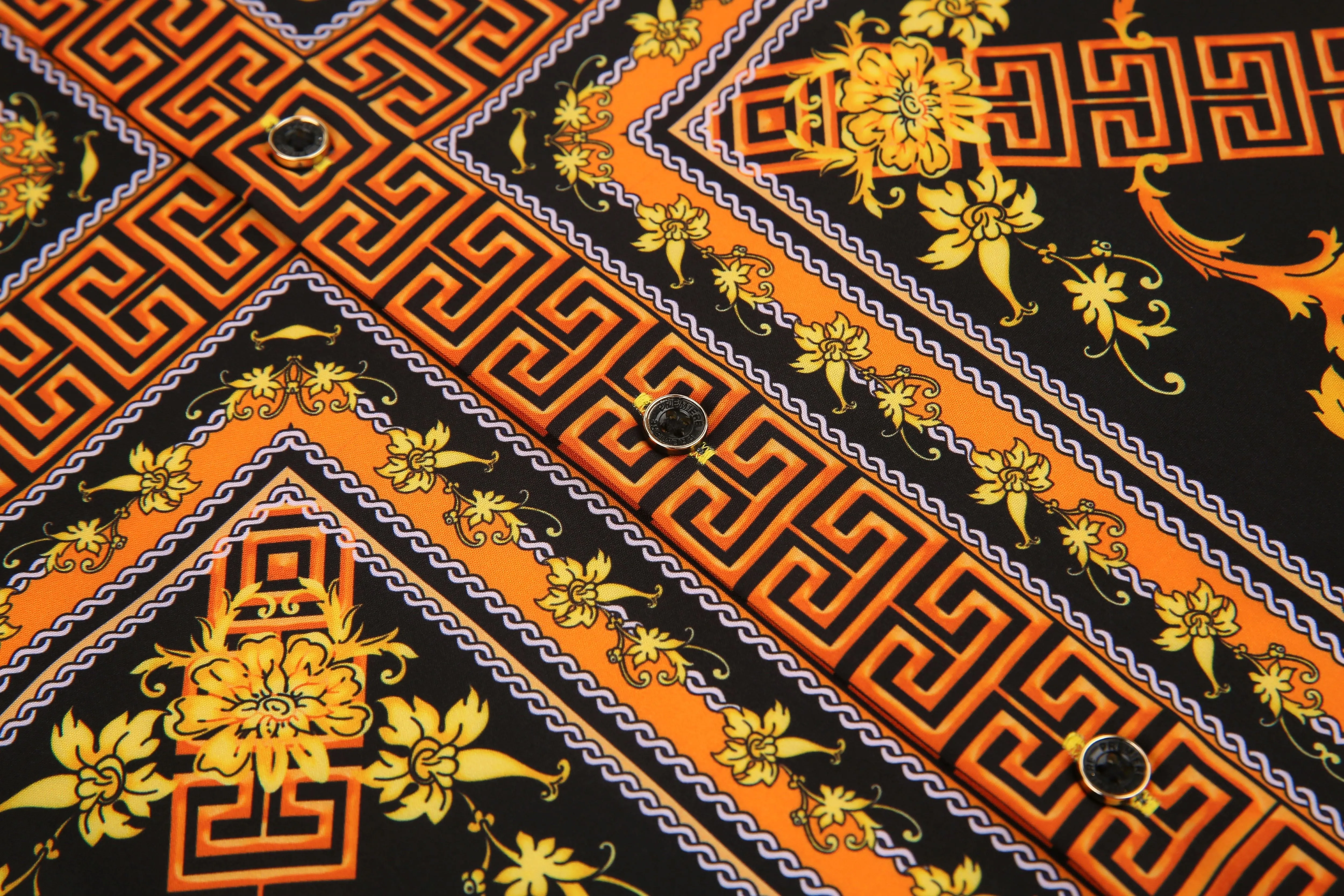 Men's PREMIERE Black Gold Cross Floral Tribal Long Sleeve Button Down Dress Shirt