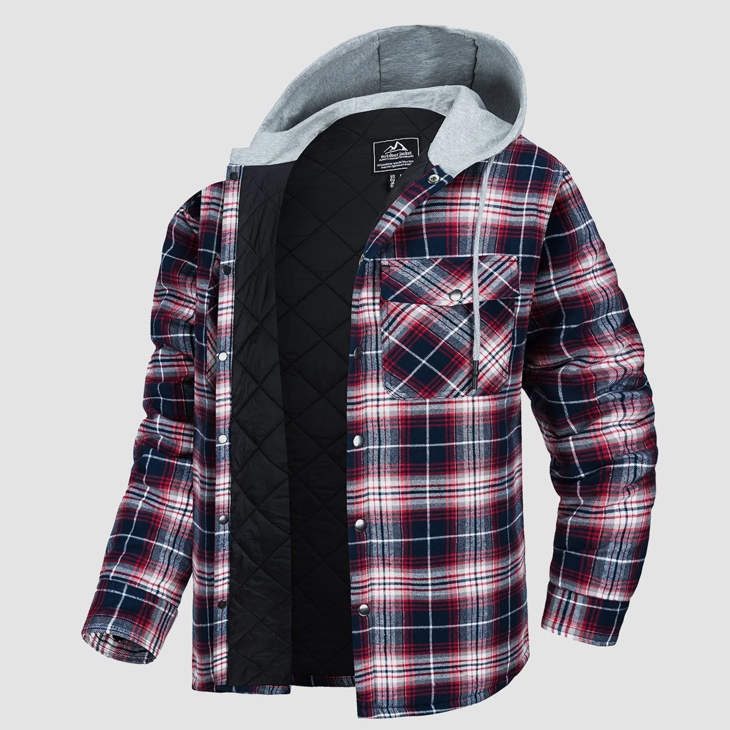 Men's Quilted Flannel Jacket with Hood - Warm Cotton Button Down for Cold Weather Casual Style