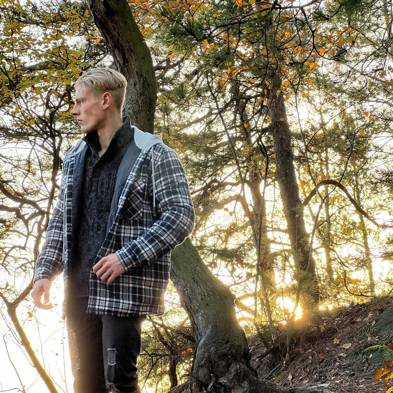Men's Quilted Flannel Jacket with Hood - Warm Cotton Button Down for Cold Weather Casual Style