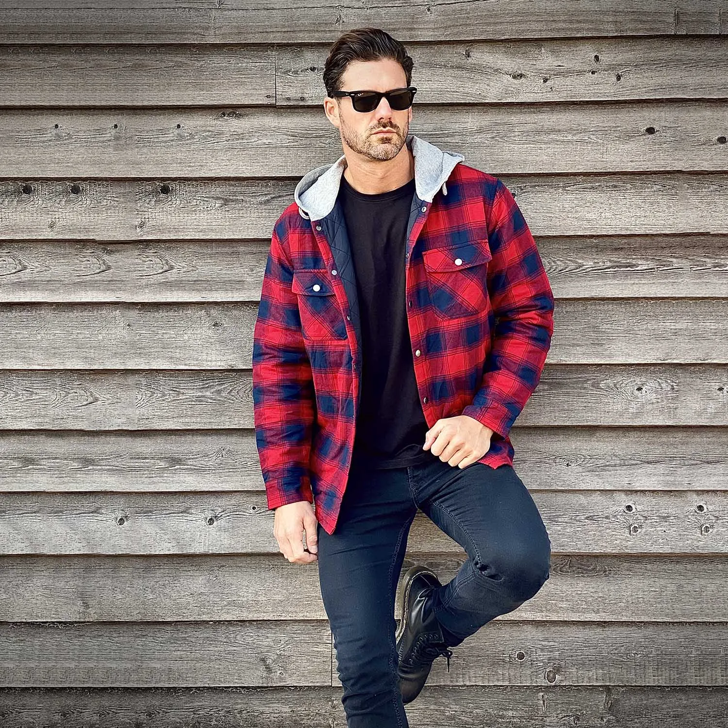 Men's Quilted Flannel Jacket with Hood - Warm Cotton Button Down for Cold Weather Casual Style