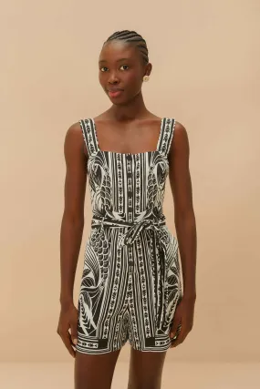 Monochrome Elegance Scarf Romper