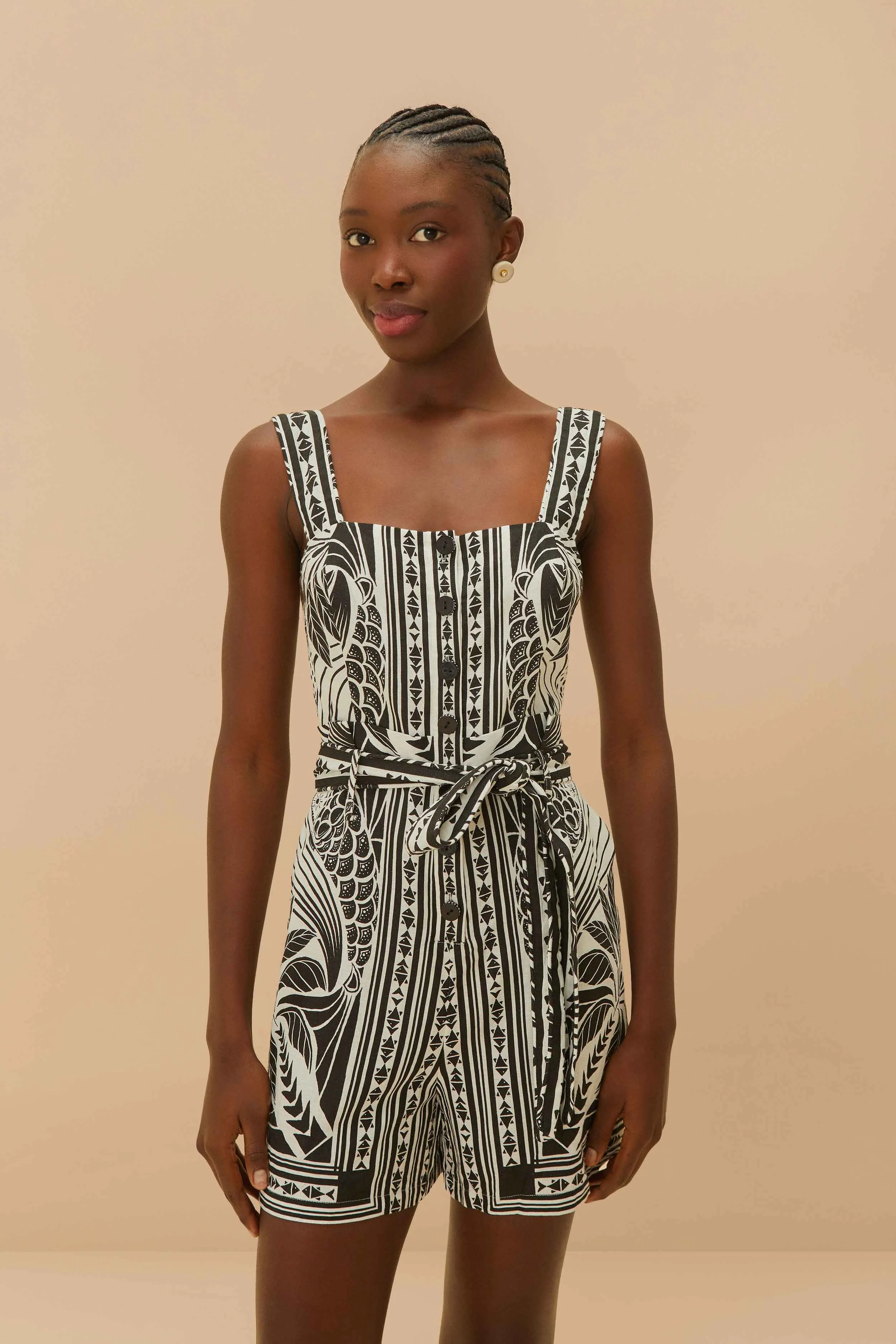 Monochrome Elegance Scarf Romper