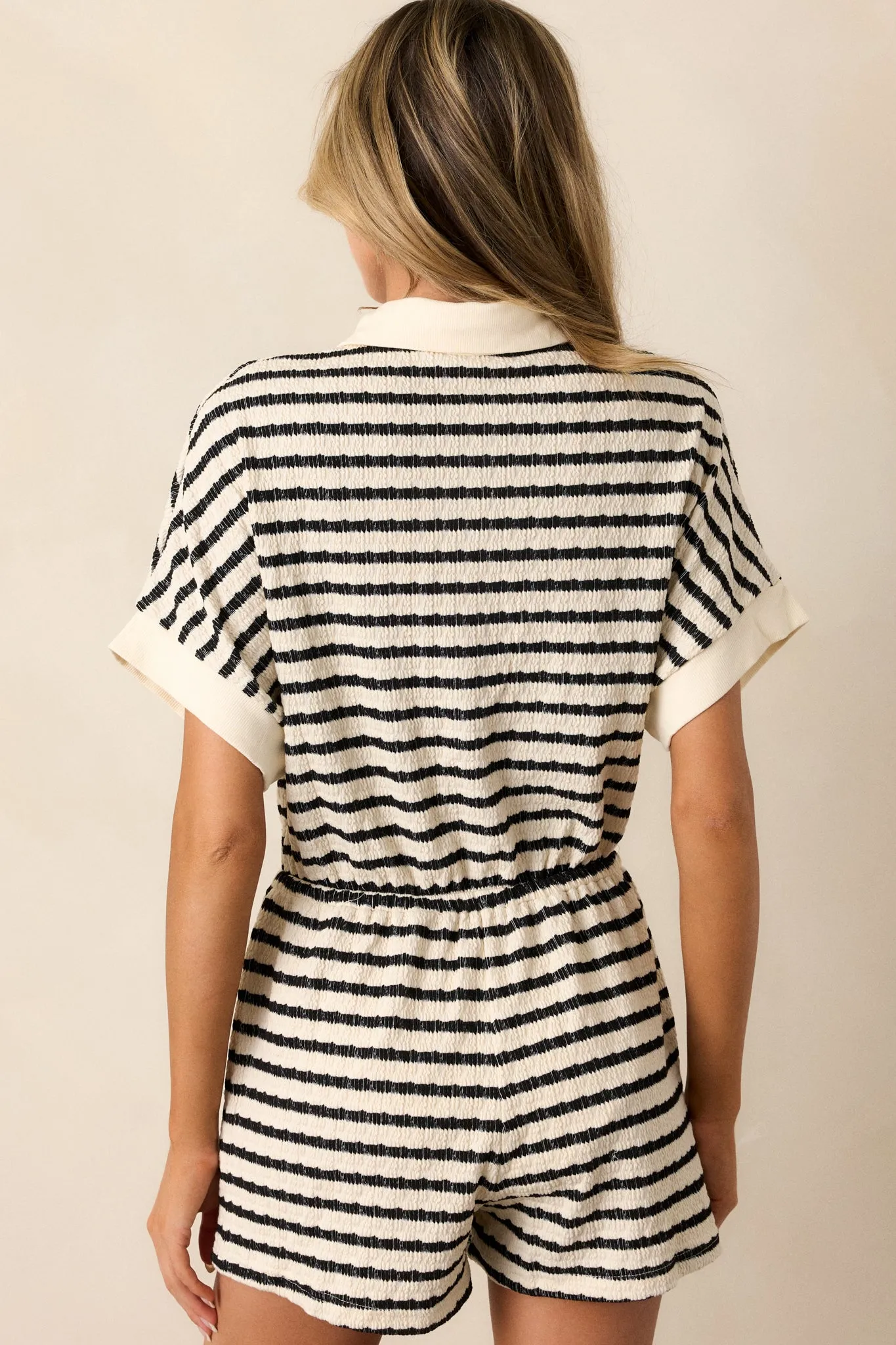 Mosaic Monochrome Black Stripe Button Front Romper