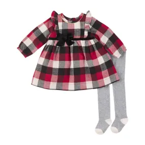 Mud Pie Kids Red White Black Buffalo Check Christmas Dress and Tight Set