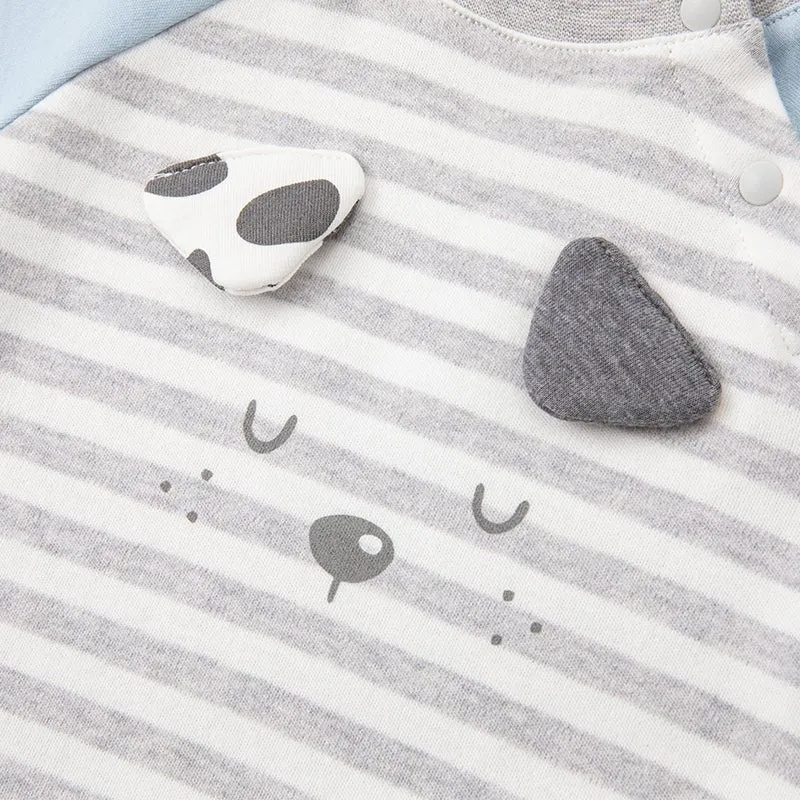 Napping Puppy New Born Baby Boy Grey Striped Romper