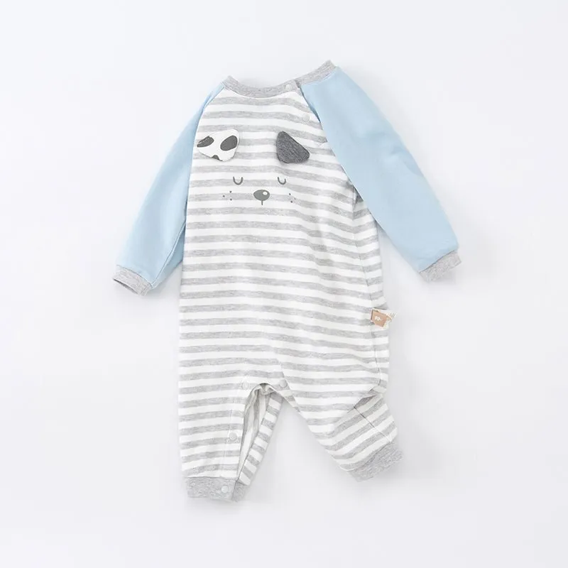 Napping Puppy New Born Baby Boy Grey Striped Romper