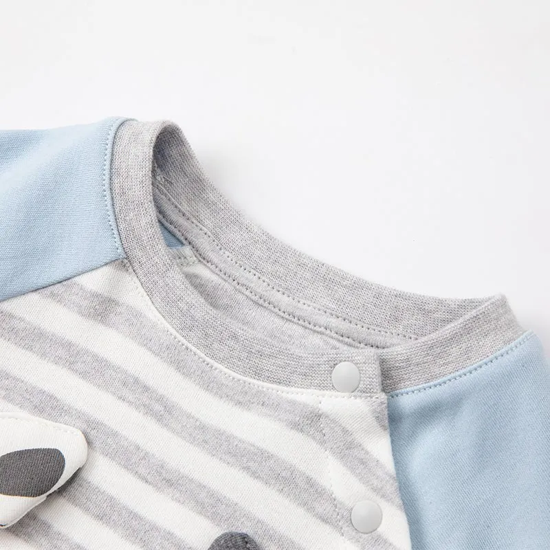 Napping Puppy New Born Baby Boy Grey Striped Romper