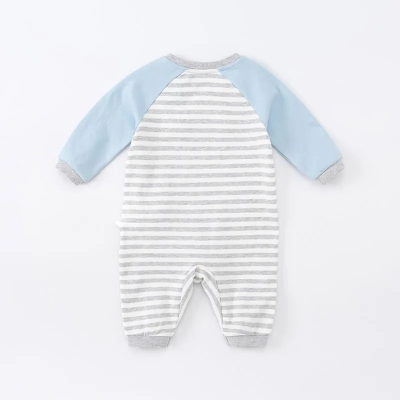 Napping Puppy New Born Baby Boy Grey Striped Romper