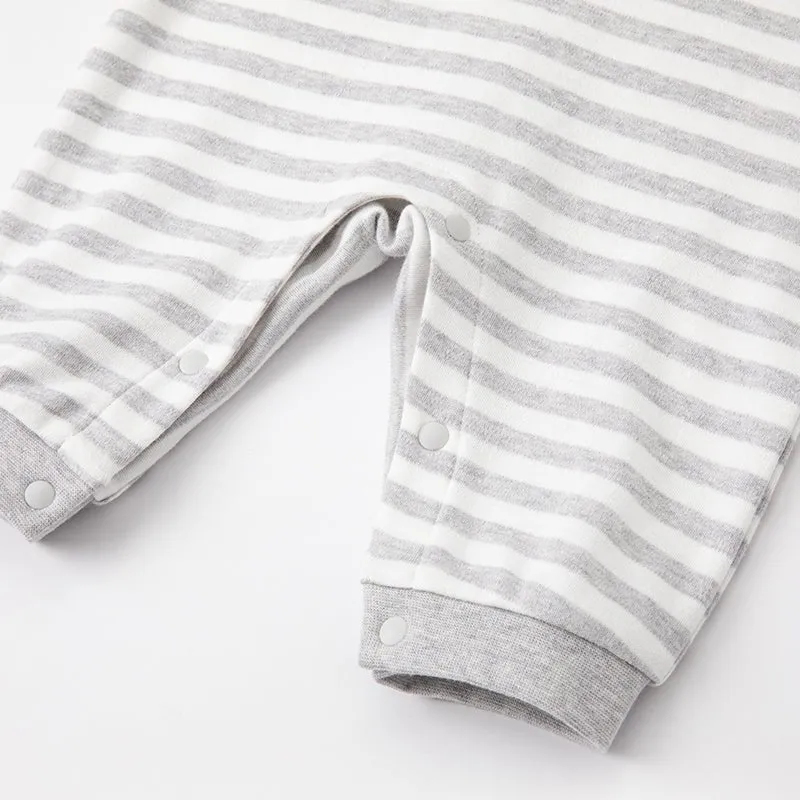Napping Puppy New Born Baby Boy Grey Striped Romper