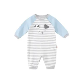 Napping Puppy New Born Baby Boy Grey Striped Romper