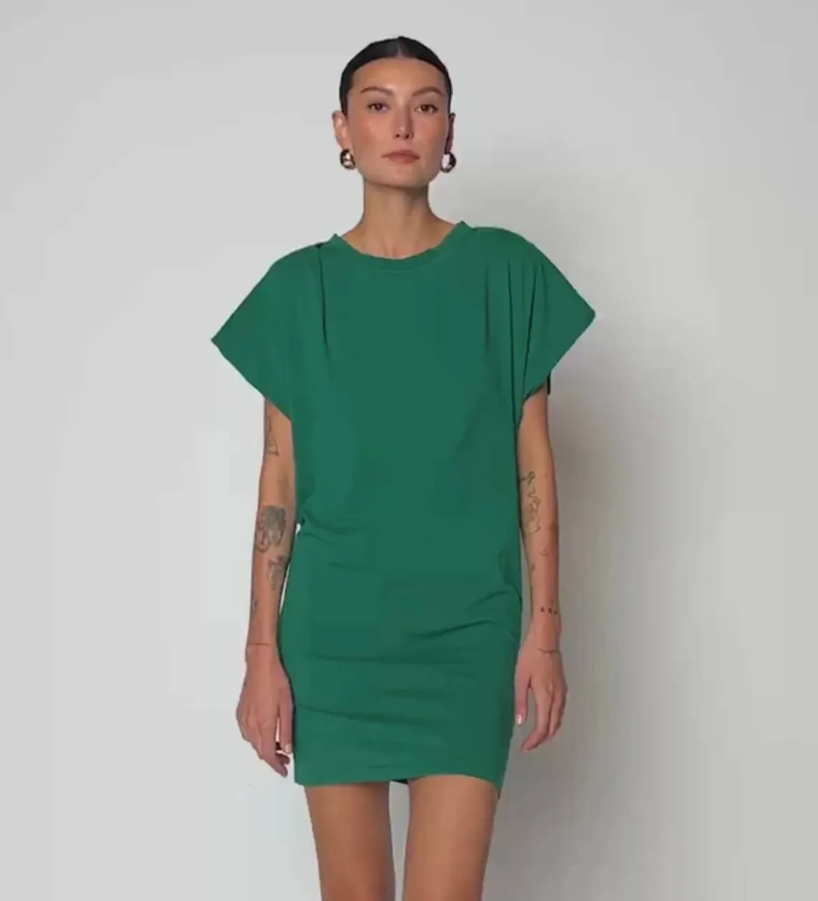 Nation LTD. Layne Solid Crewneck T-Shirt Dress in Verdant Green