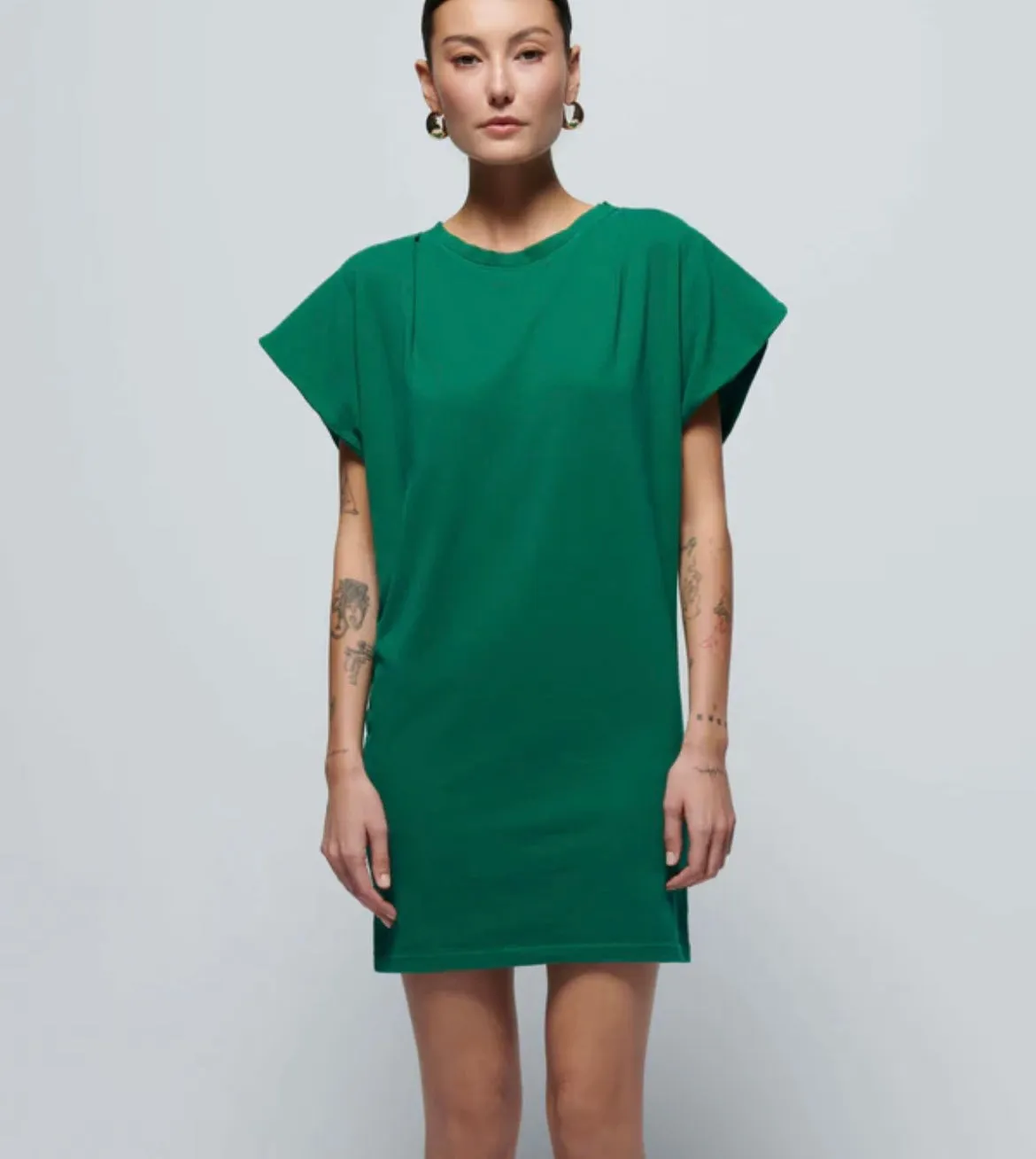 Nation LTD. Layne Solid Crewneck T-Shirt Dress in Verdant Green