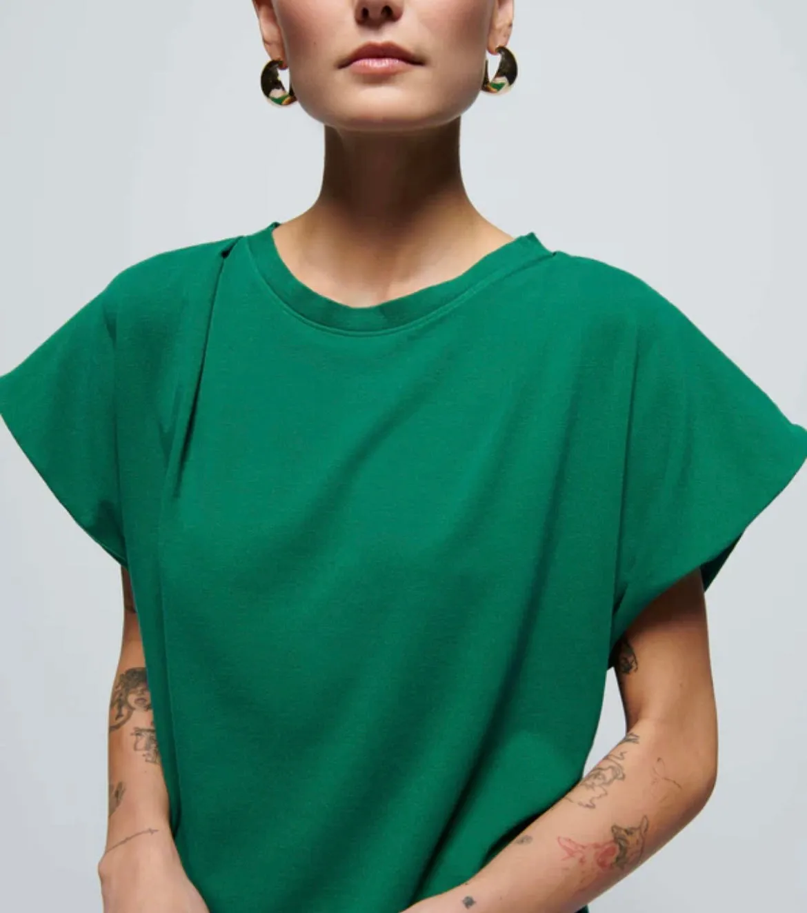 Nation LTD. Layne Solid Crewneck T-Shirt Dress in Verdant Green