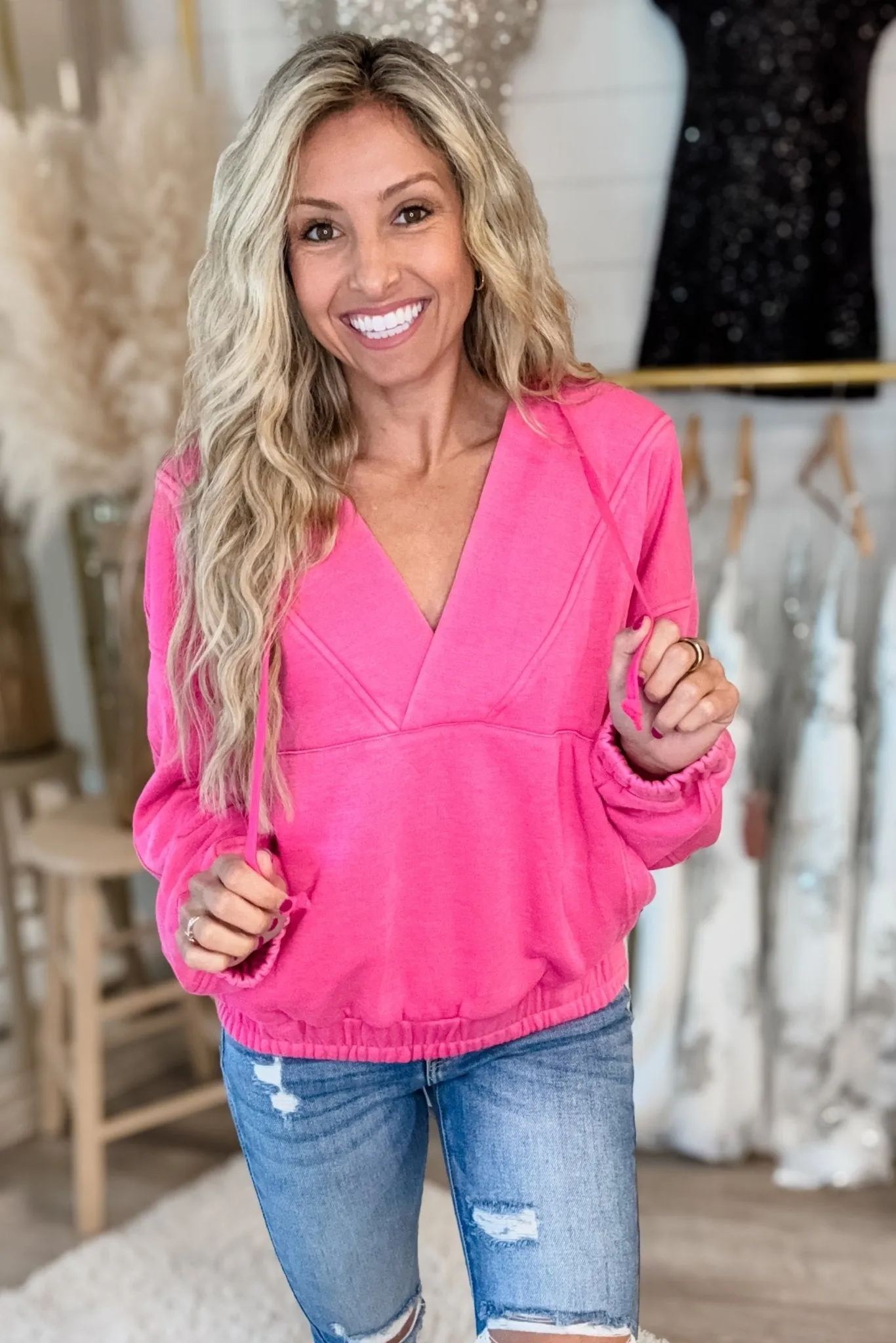 Nora Acid Wash V Neck Hoodie 4 COLORS!