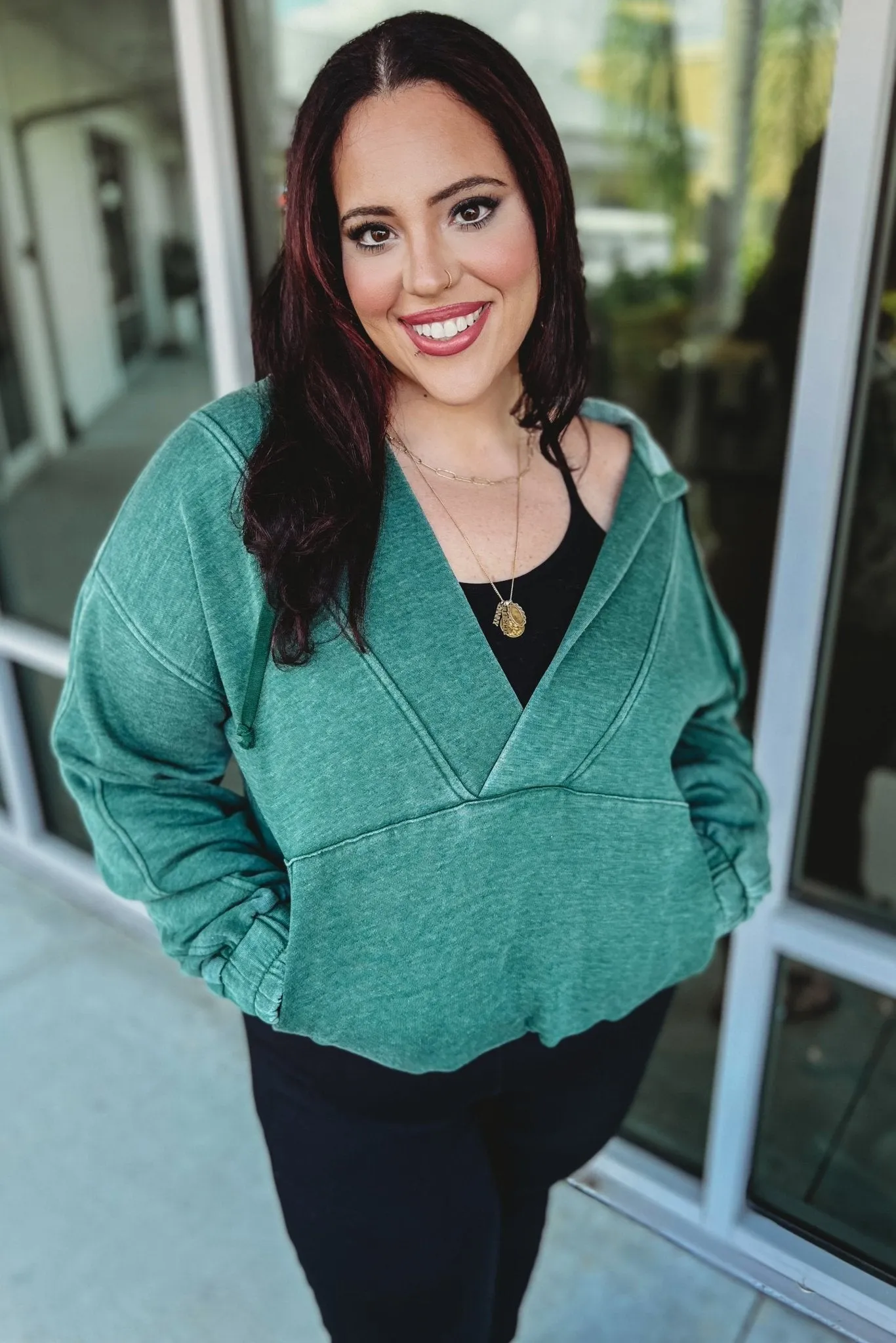 Nora Acid Wash V Neck Hoodie 4 COLORS!