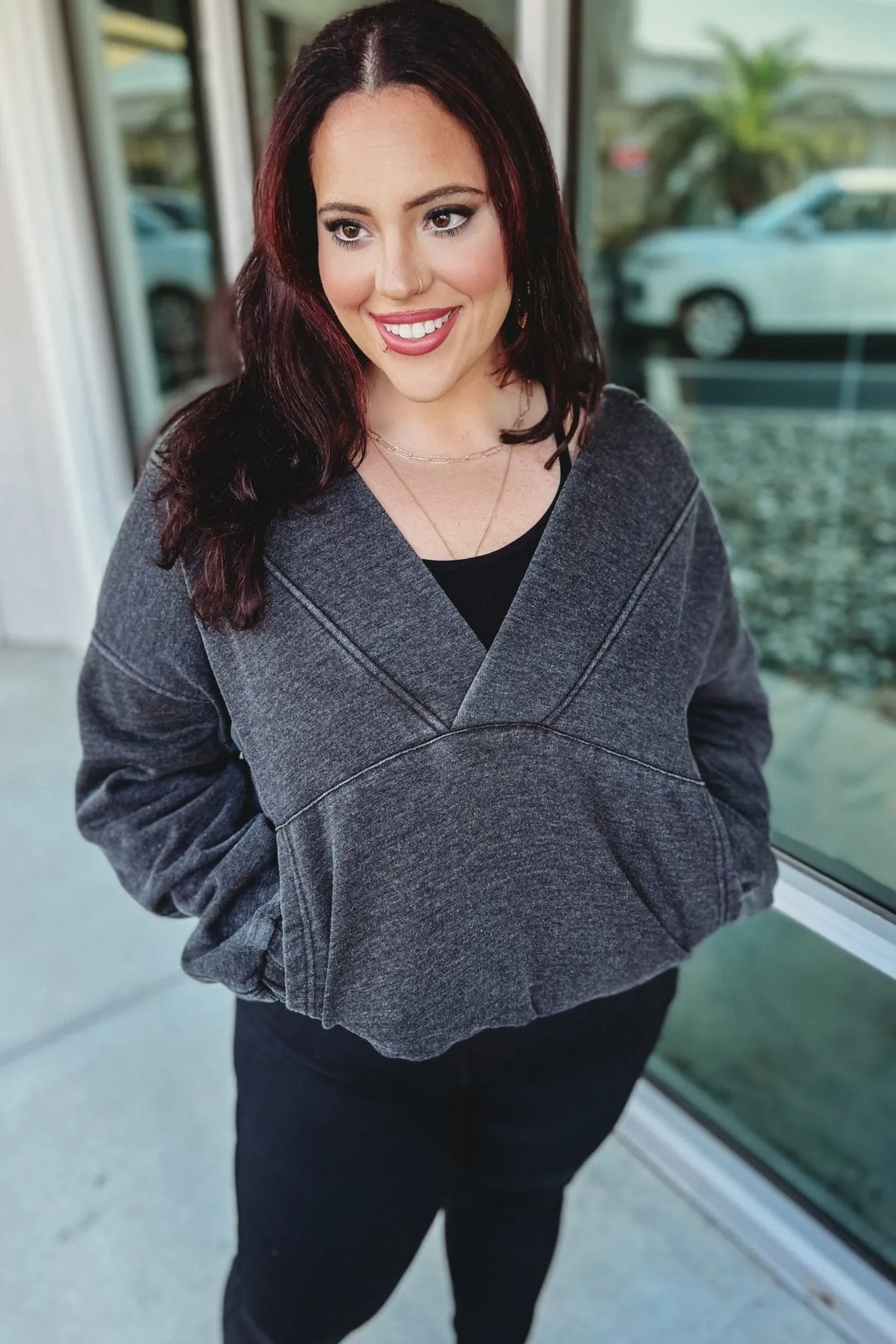 Nora Acid Wash V Neck Hoodie 4 COLORS!