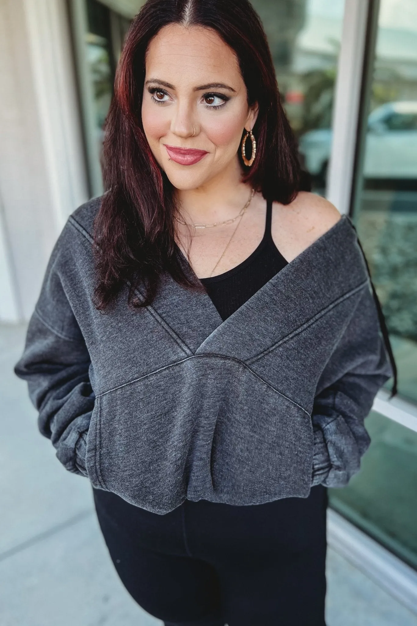 Nora Acid Wash V Neck Hoodie 4 COLORS!