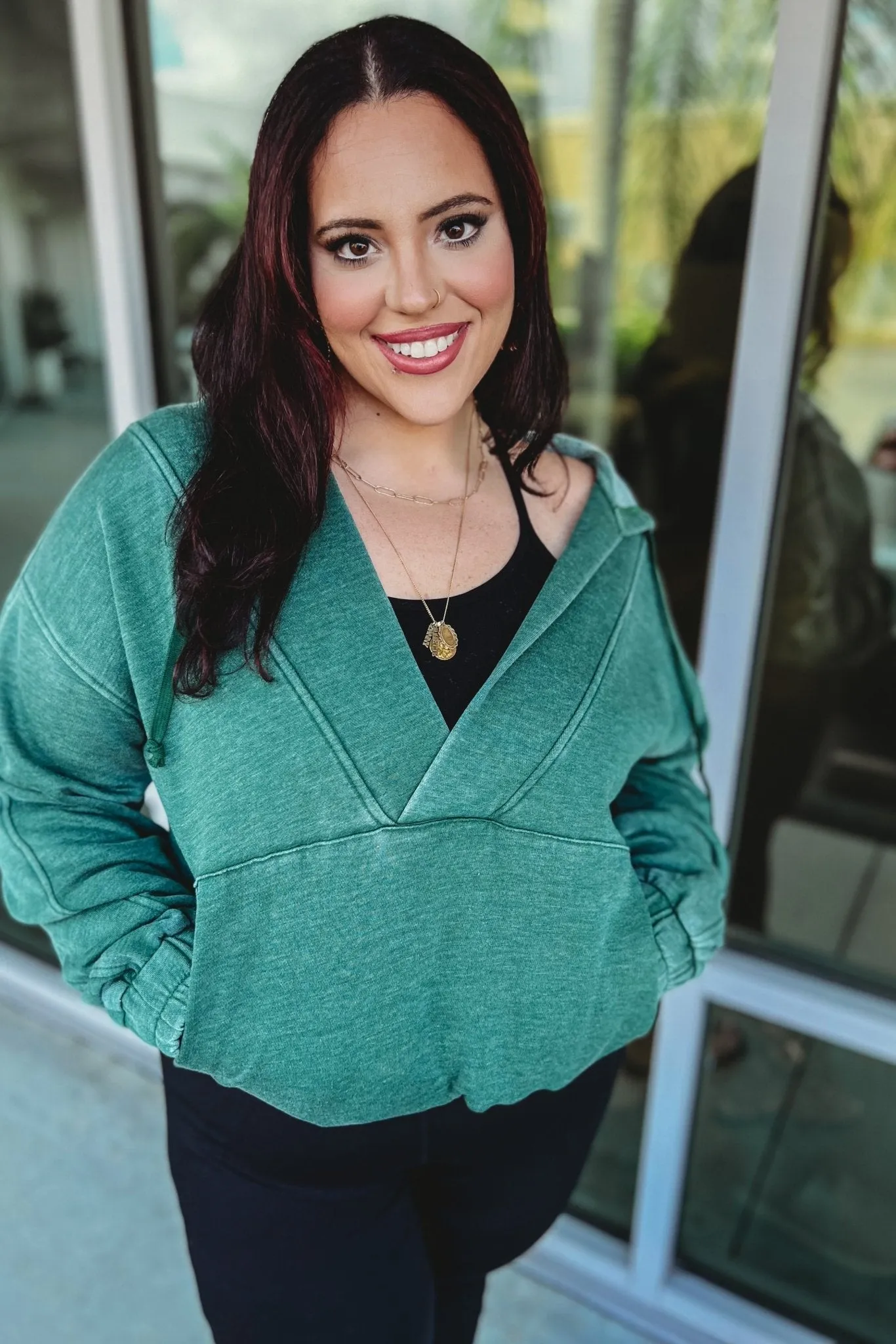 Nora Acid Wash V Neck Hoodie 4 COLORS!