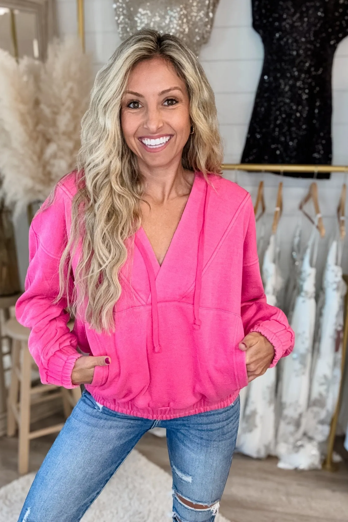 Nora Acid Wash V Neck Hoodie 4 COLORS!