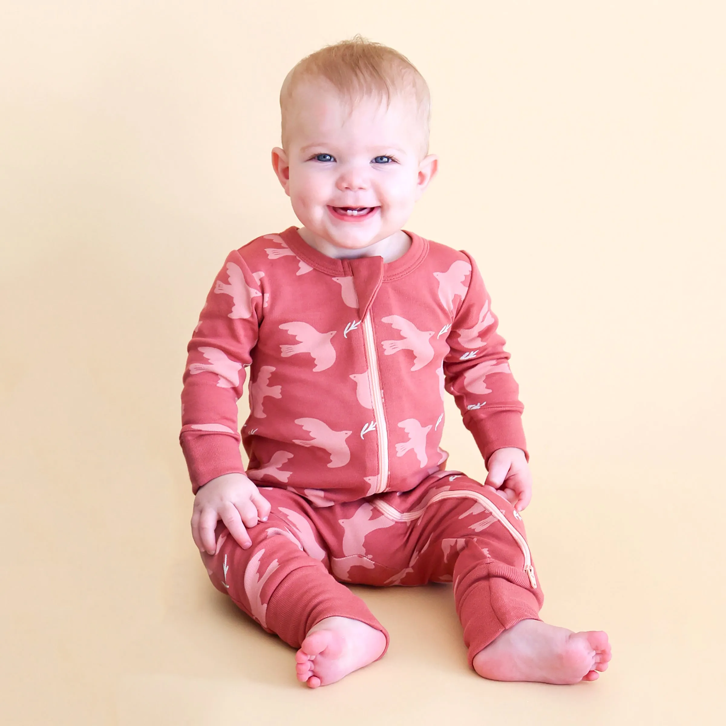 Organic Signature Print '2-Way' Zip Romper - Long Sleeve
