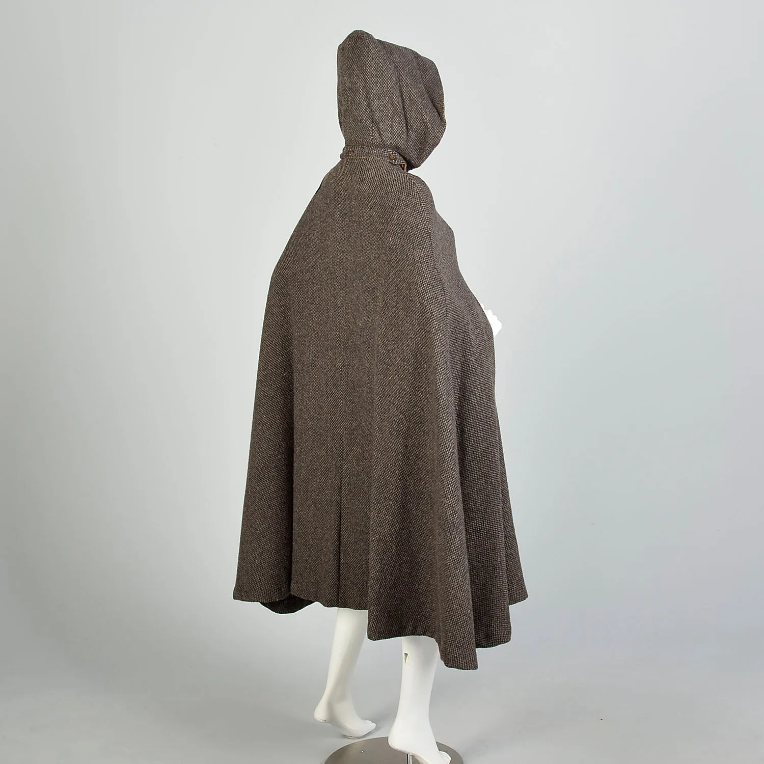 OSFM 1970s Cape Brown Hooded Tweed Wool Vintage Winter Outerwear