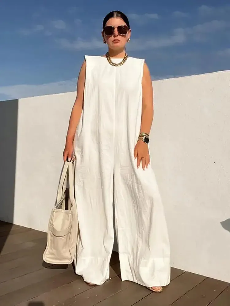 Oshoplive 2025, neue coole Overalls mit weitem Bein für Damen, Sommer, ärmellos, modisch, einfarbig, locker, urban, lässig, einteilige Outfits