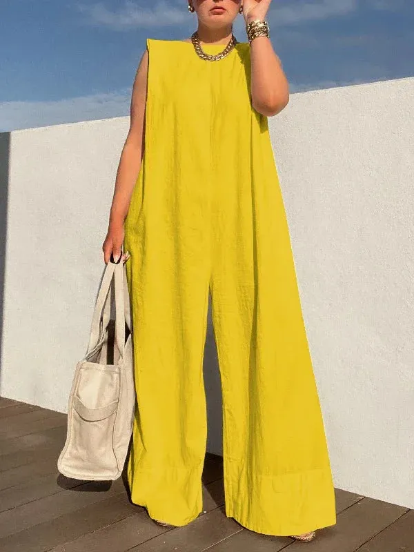 Oshoplive 2025, neue coole Overalls mit weitem Bein für Damen, Sommer, ärmellos, modisch, einfarbig, locker, urban, lässig, einteilige Outfits