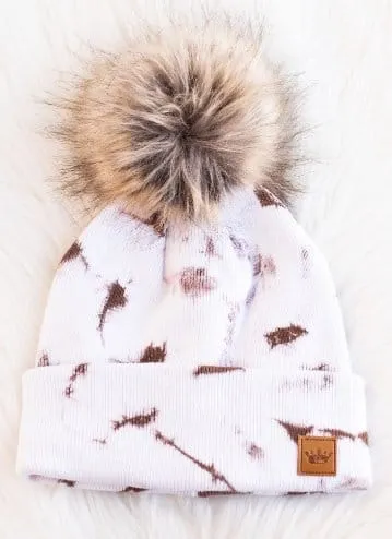 Panache White & Brown Tie Dye Pom Hat