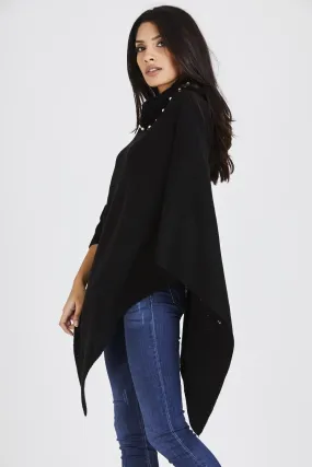 Pearl Embellished Collar Poncho