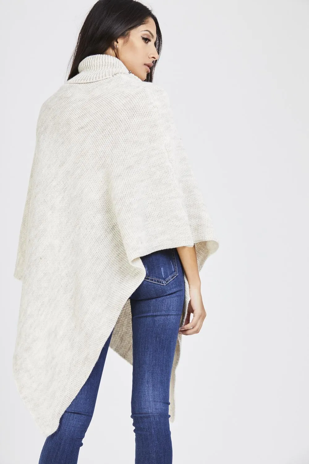 Pearl Embellished Collar Poncho