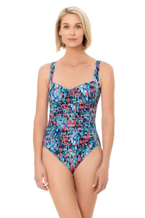 Penbrooke Paint Dot Shirred Bodice Mio Swimsuit, Black Multi (5545904)