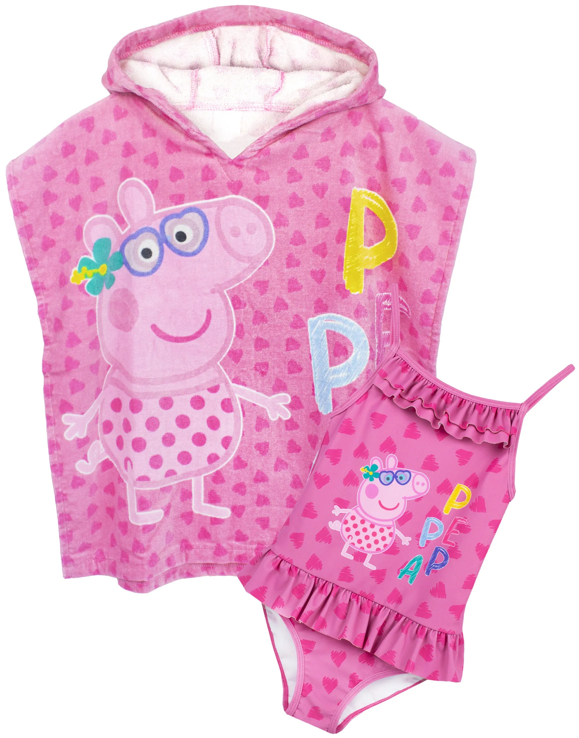Peppa Pig Girls Swimsuit & Hooded Towel Poncho Set