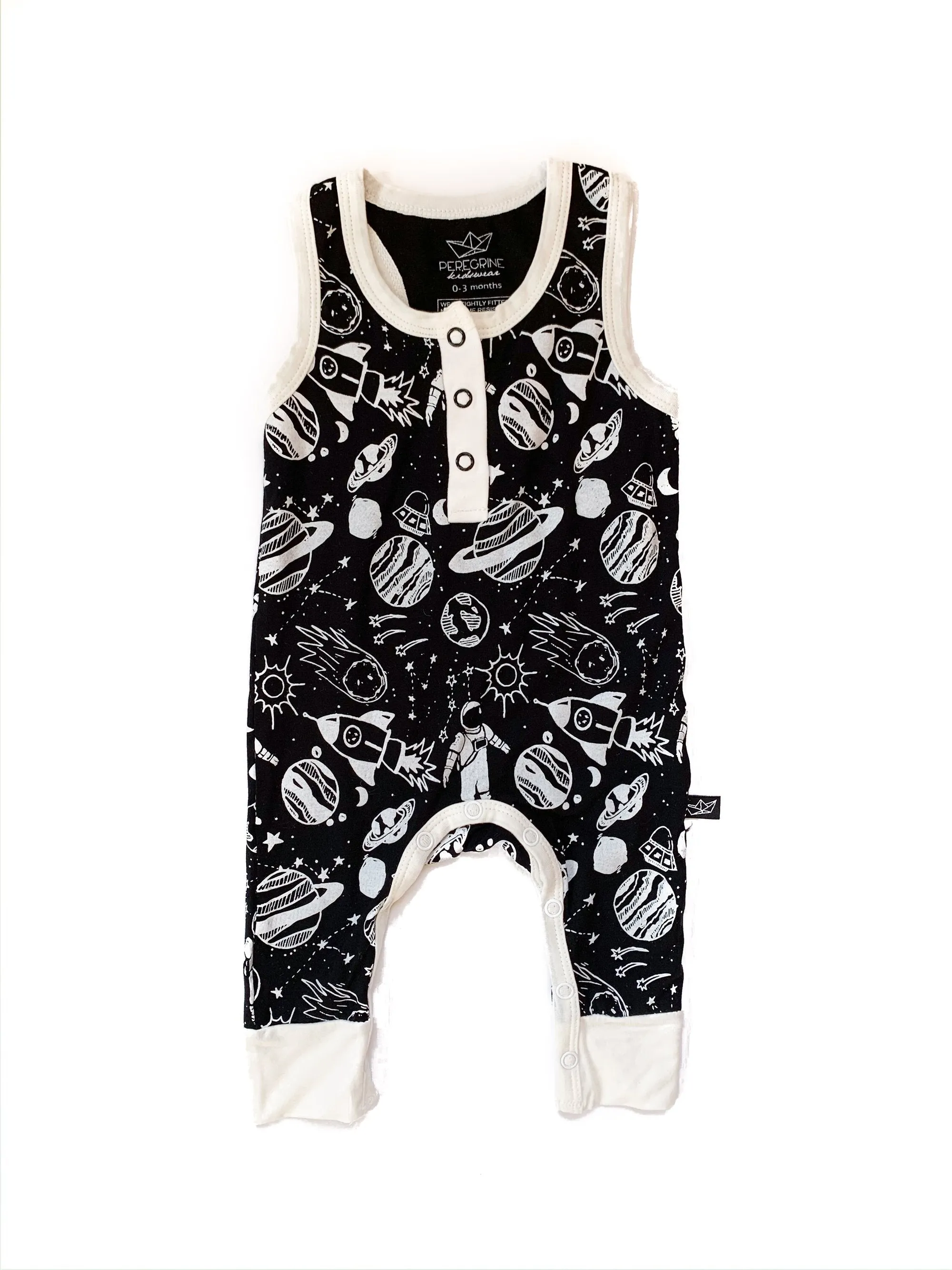 Peregrine Kidswear Monochrome Space Doodle Bamboo Tank Romper