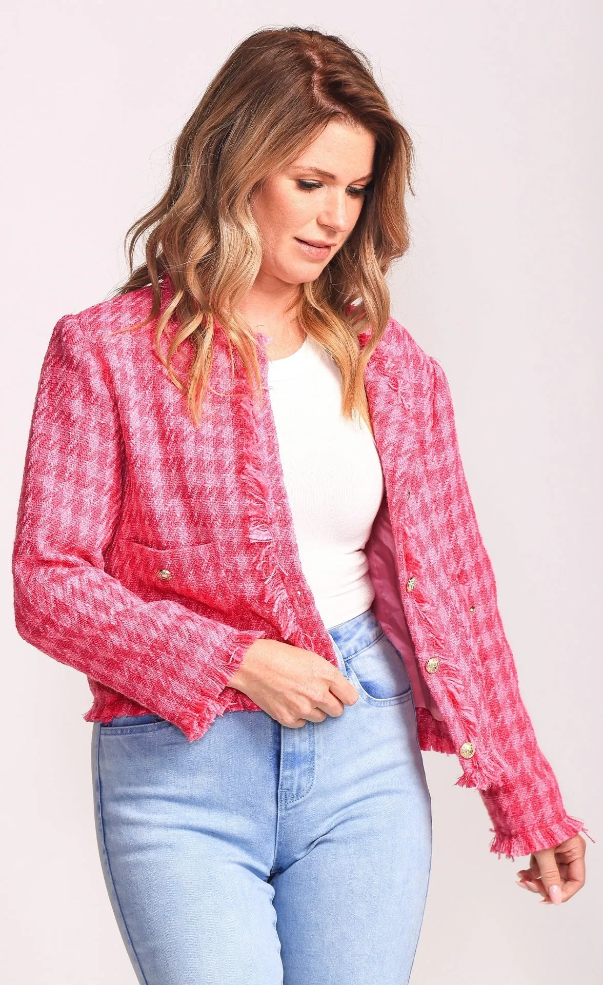 Pink Martini Women's Mindy Tweed Blazer-Pink