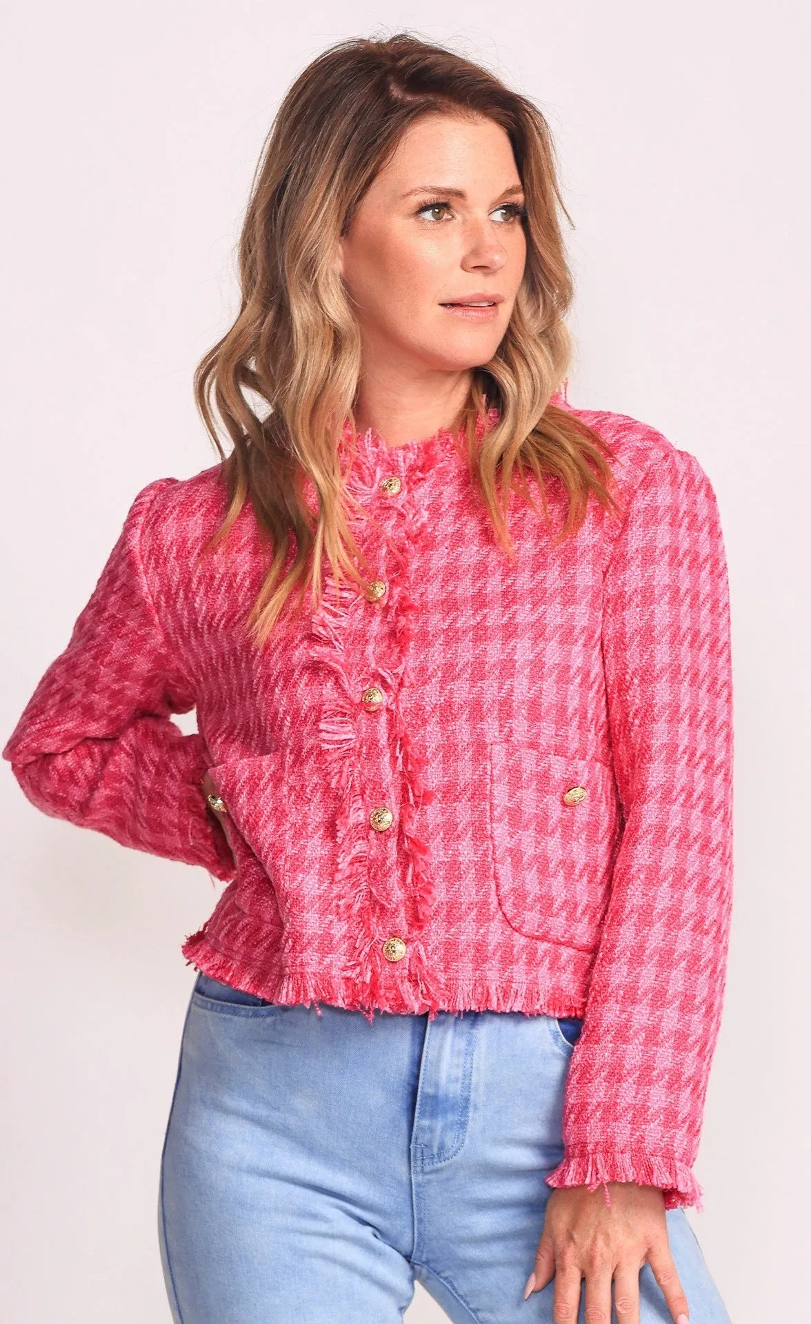 Pink Martini Women's Mindy Tweed Blazer-Pink