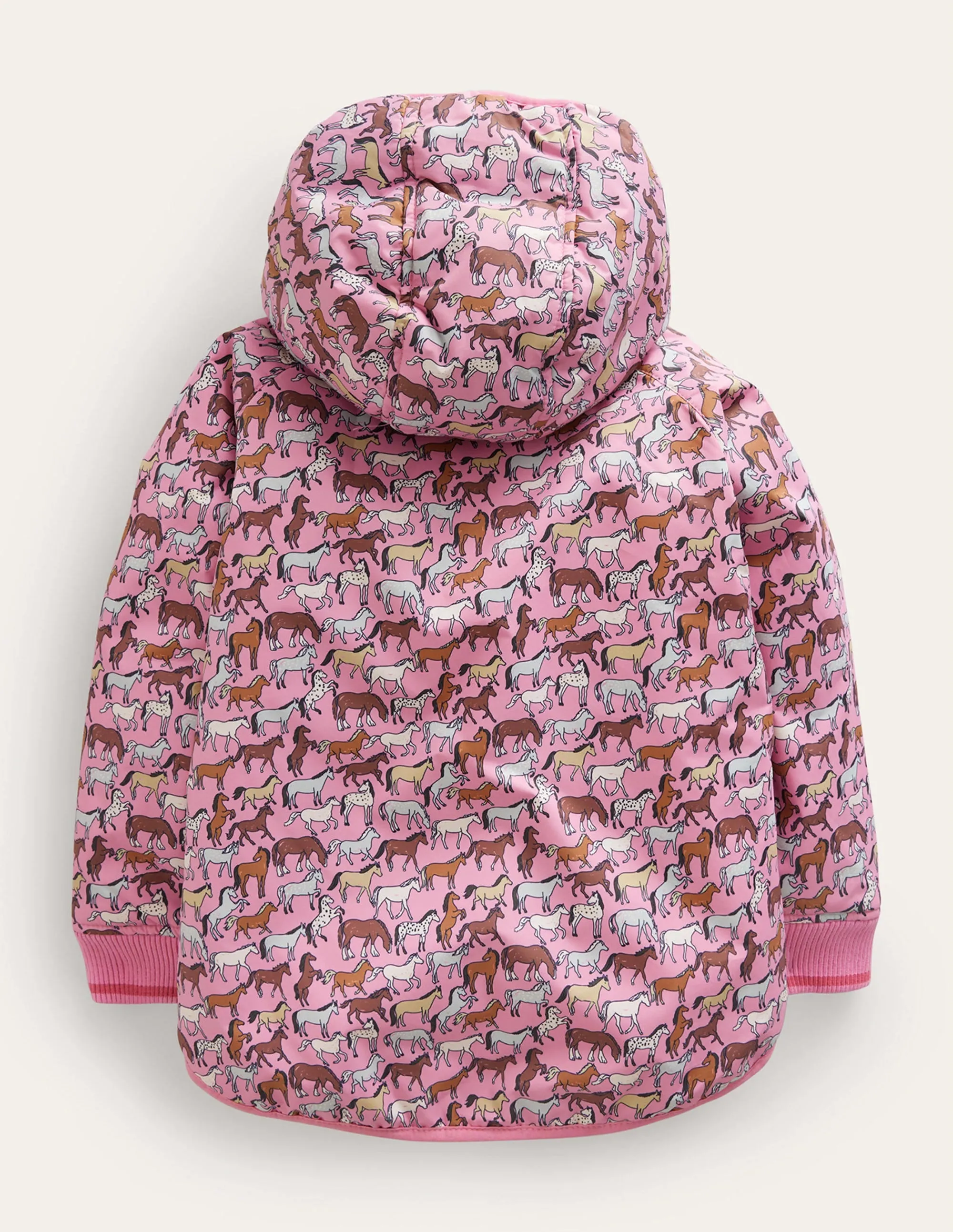 Printed Sherpa Lined Anorak-Pink horses