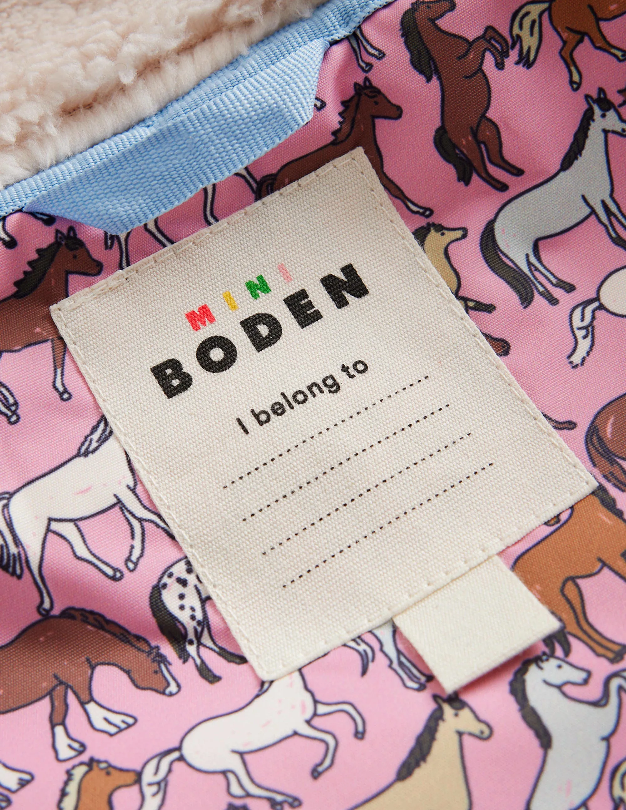 Printed Sherpa Lined Anorak-Pink horses