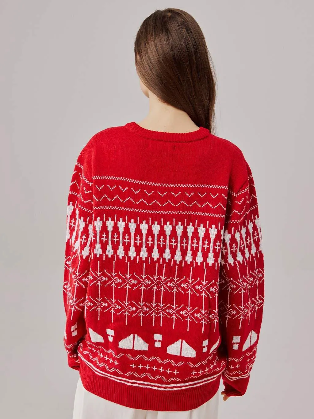 Red Dinosaur Pattern Knit Pullover Christmas Sweater - Perfect Gift