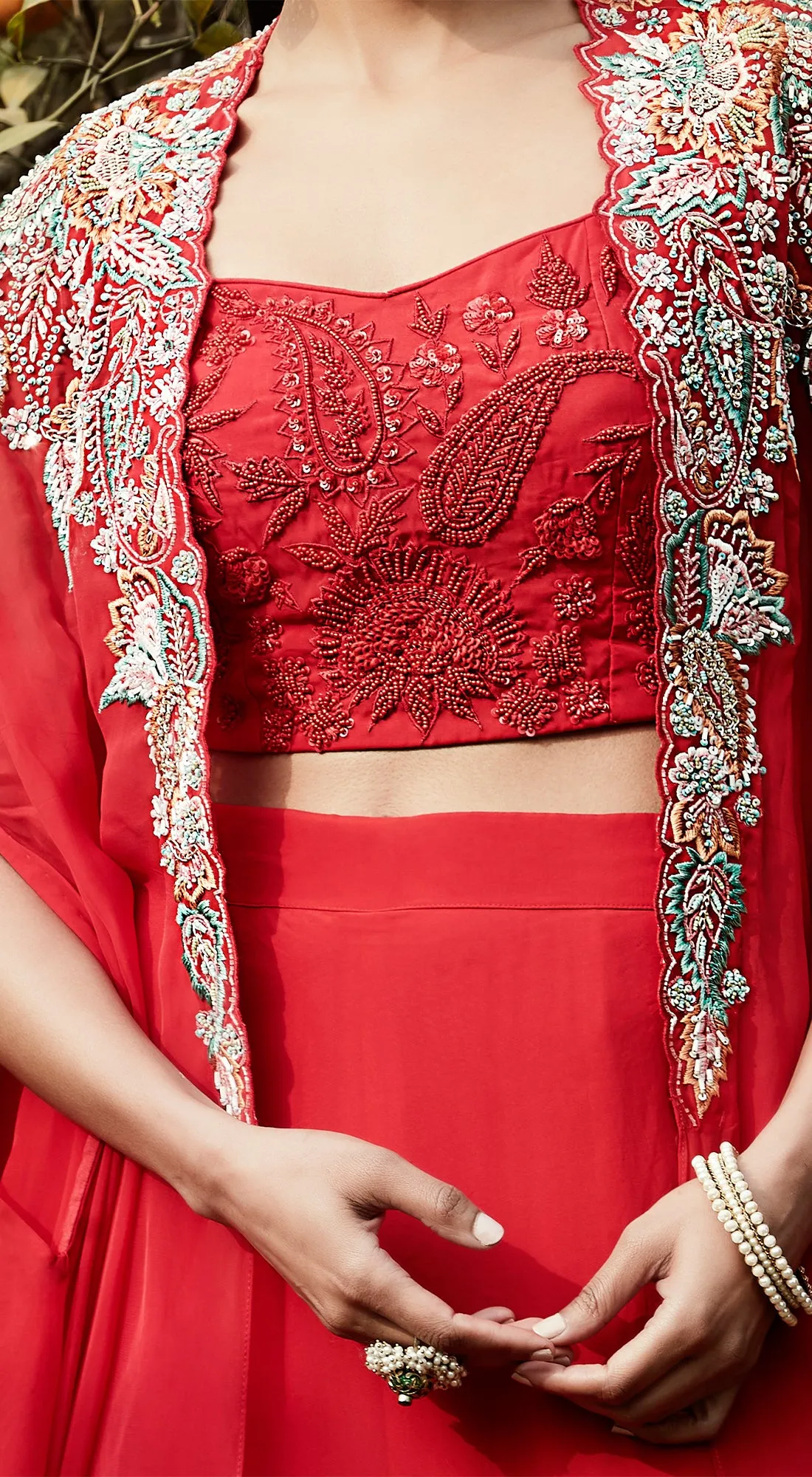 Red Embroidered Cape Set