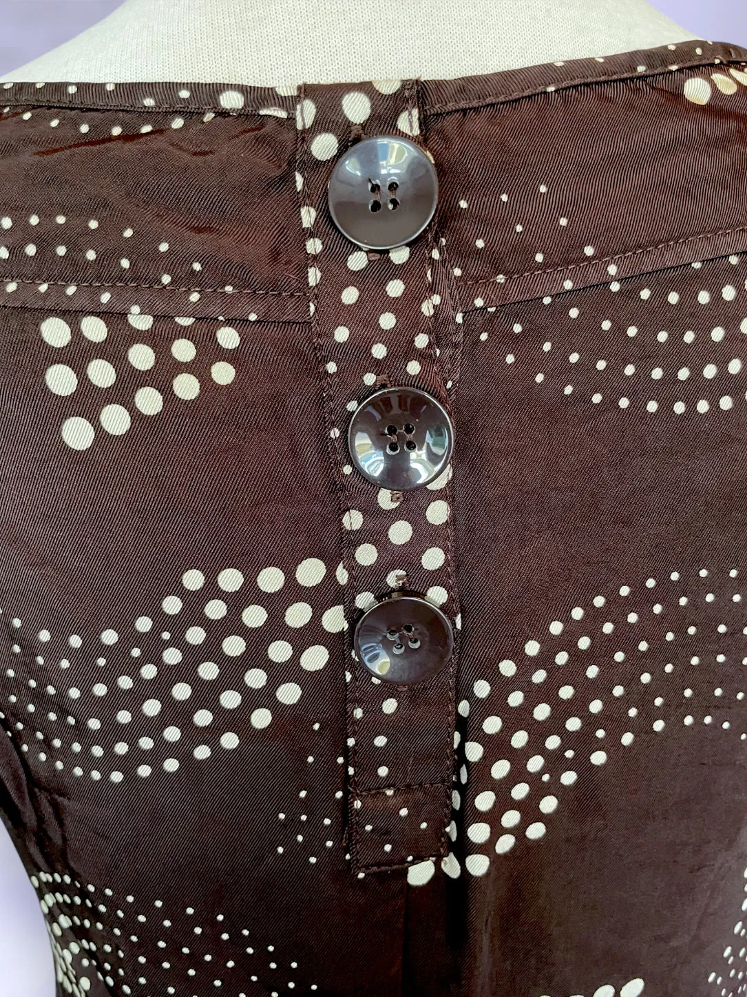 Retro 1960’s Brown & Cream Abstract Polkadot Print Short Dress