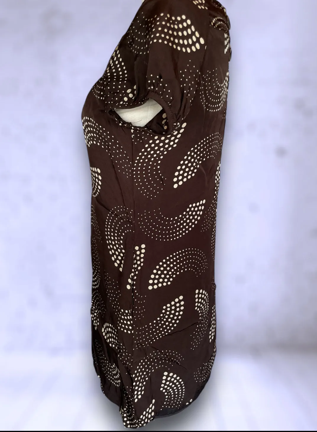 Retro 1960’s Brown & Cream Abstract Polkadot Print Short Dress
