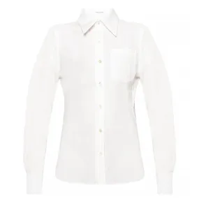 Saint Laurent Women's Cotton Linen Blend Boyfriend Dress Shirt in Cream