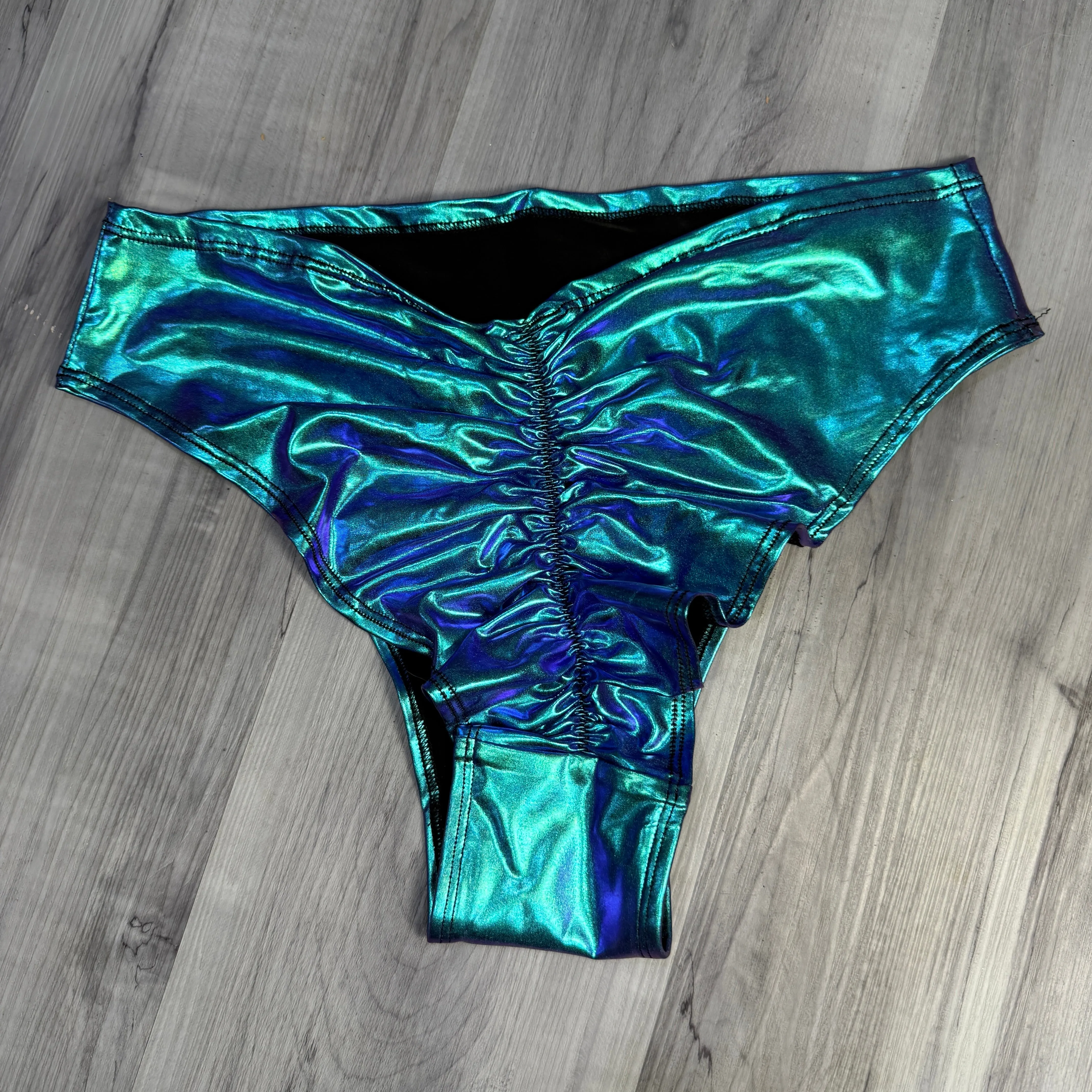 SALE - LARGE Oil Slick Mid-Rise High Thigh Scrunch Bikini Hot Pants