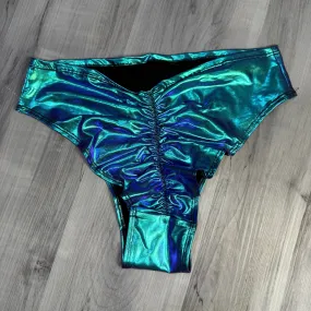 SALE - LARGE Oil Slick Mid-Rise High Thigh Scrunch Bikini Hot Pants