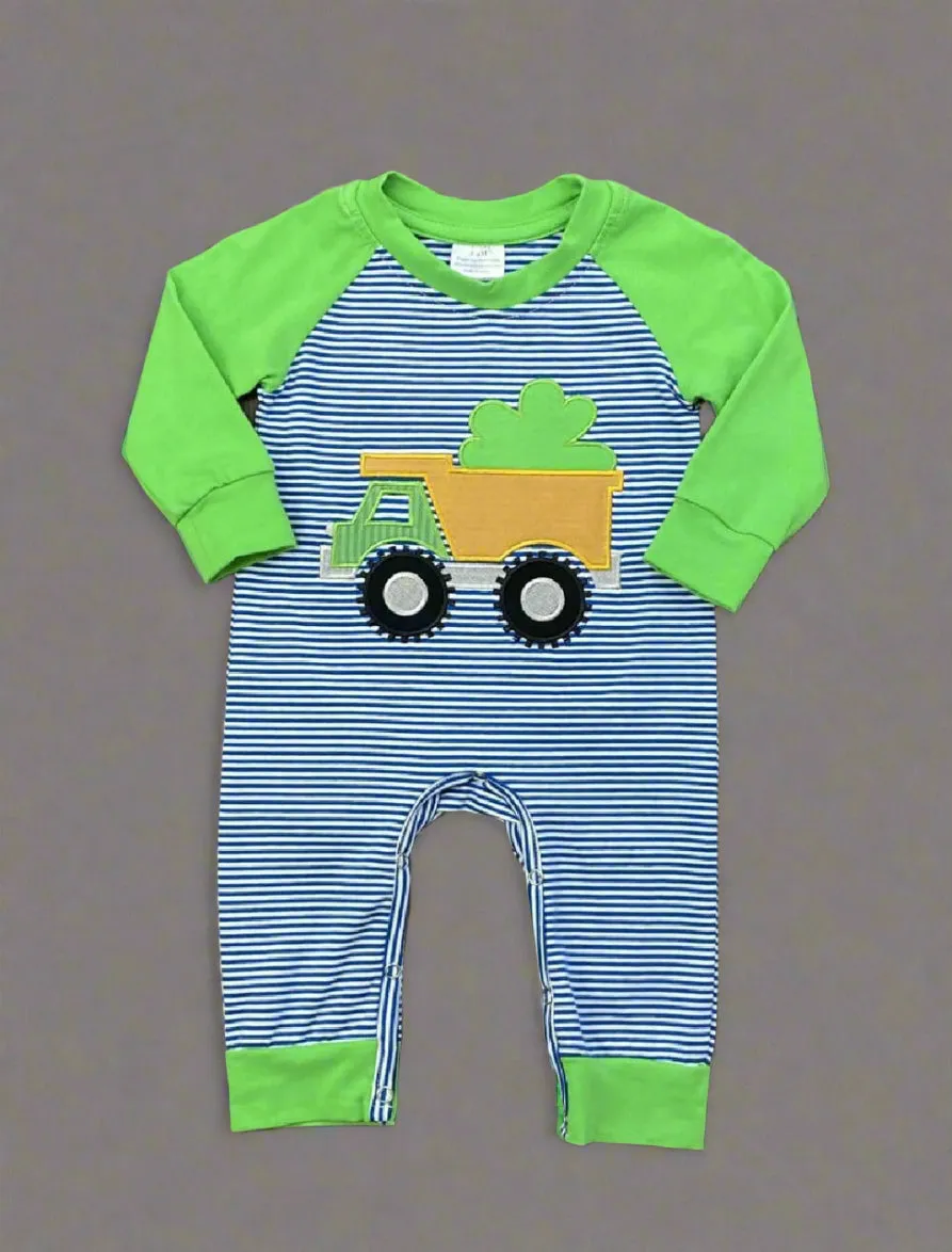 Shamrock Dump Truck Raglan Romper - Boys
